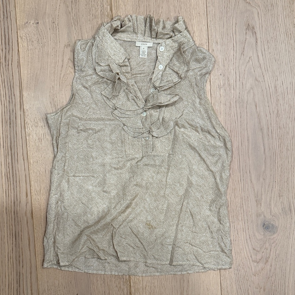 J Crew Beige Ruffled Sleeveless Blouse
